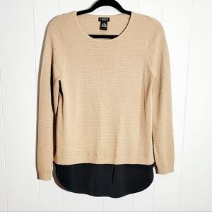 J'Envie Layered Look Tan Waffle Knit Lightweight Sweater
